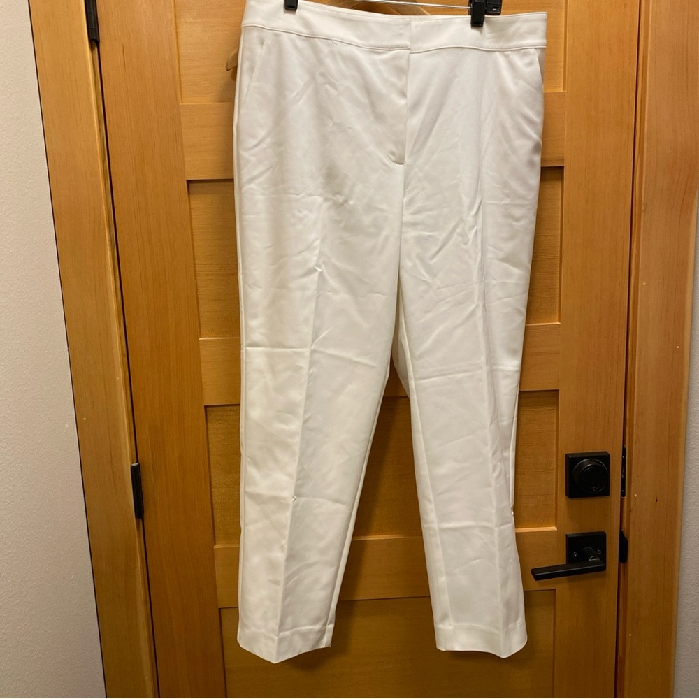 St. John Caviar Emma White Pants sz‎ 14 Cotton Nylon Spandex Blend Flaw